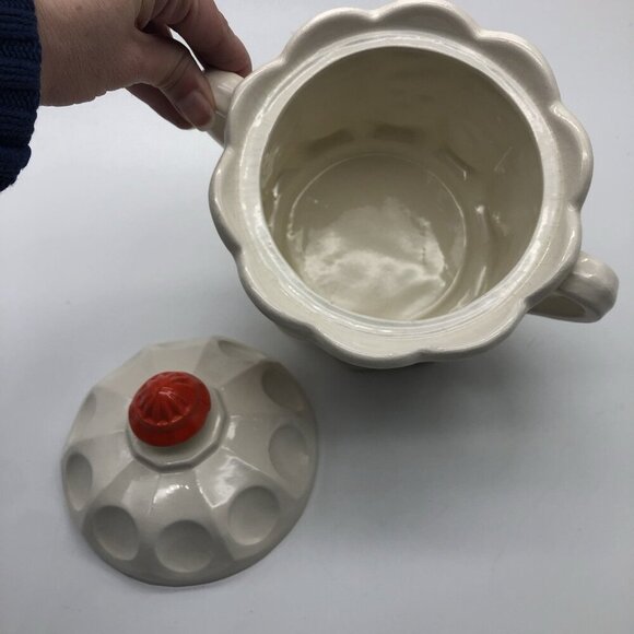 Vintage Westmoreland Hand Painted Cherry Thumbprint Panel Cookie Jar With Lid - Picture 3 of 13